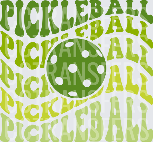 Retro Wavy Pickleball Text Stack with Green Ball (DTF)