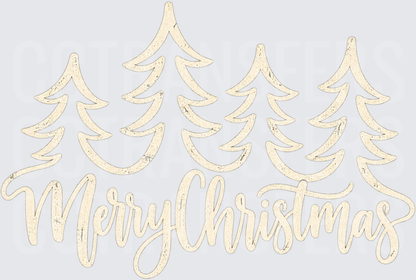 Merry Christmas Rustic Pine Trees Script Design (DTF)