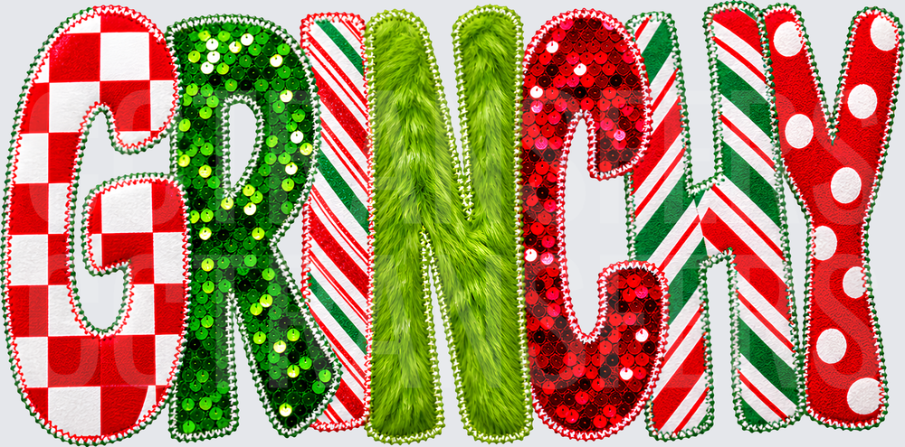 G-Man Patchwork Mixed Pattern Christmas Word Design (DTF)