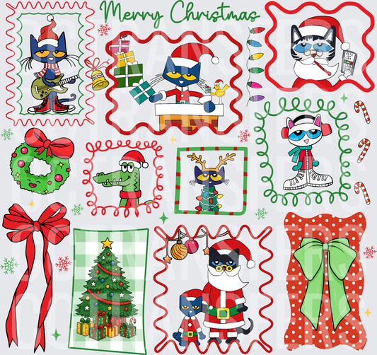 Merry Christmas Blue Cat Holiday Bundle Sheet (DTF)