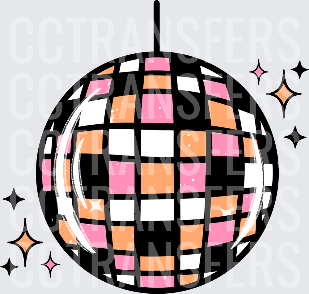 Retro Pink Orange Disco Ball with Sparkles (DTF)