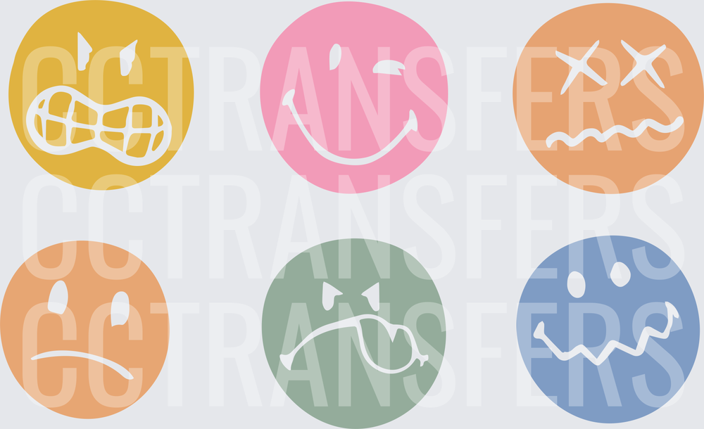 Retro Pastel Emotion Face Icons Six Pack (DTF)