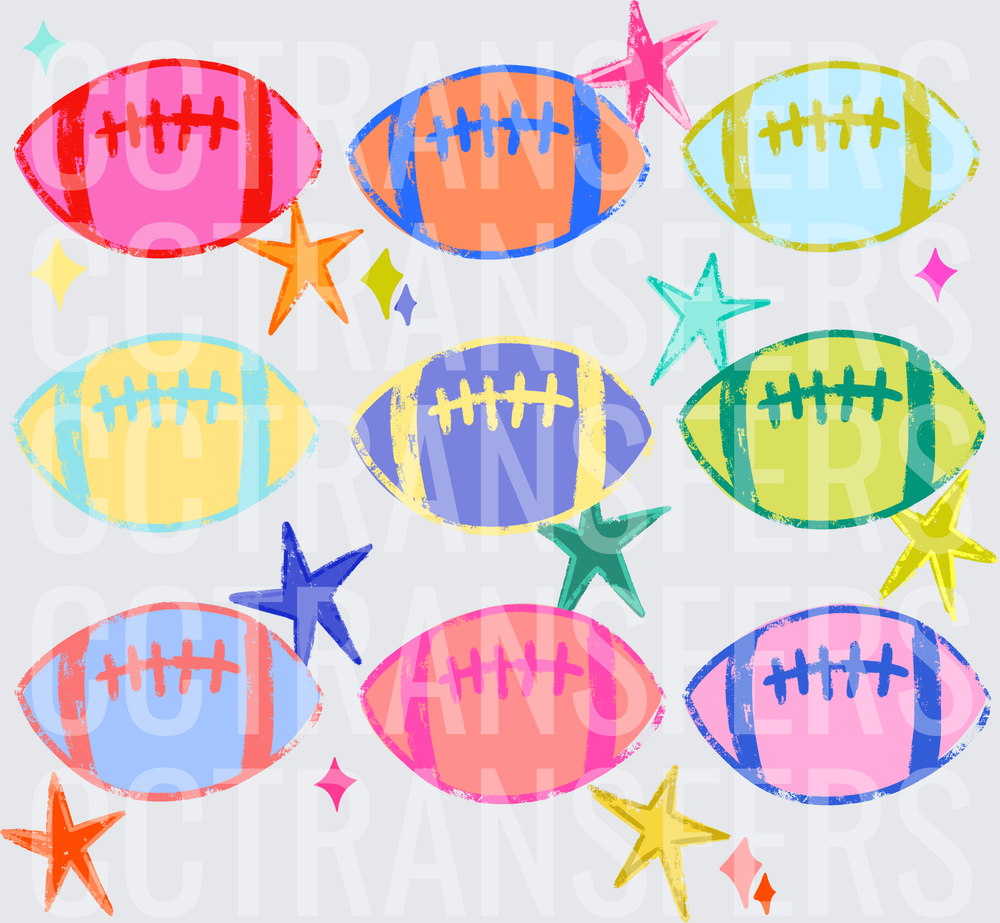 Colorful Retro Football Pattern with Stars (DTF)