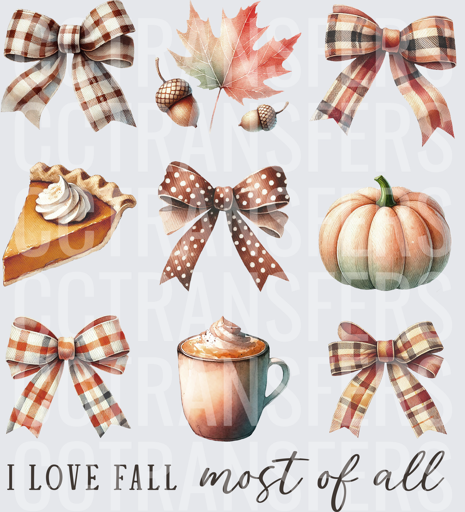 I Love Fall Most of All Plaid Bows Pumpkin Autumn (DTF)