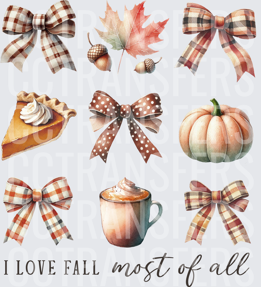 I Love Fall Most of All Plaid Bows Pumpkin Autumn (DTF)