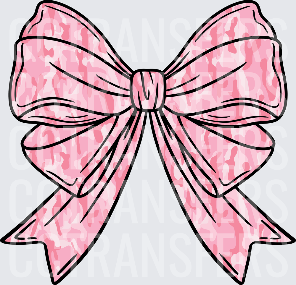 Pink Camo Ribbon Bow with Flowing Tails (DTF)