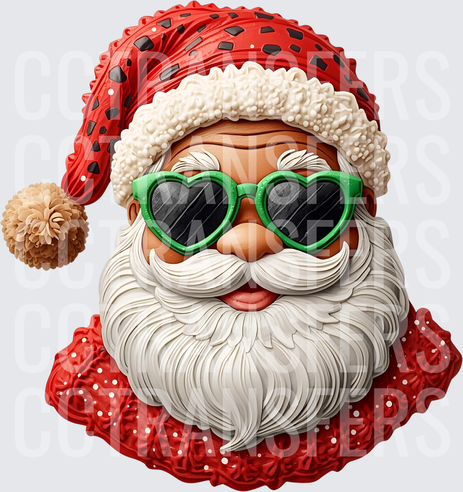 Cool Black Santa Claus Green Heart Sunglasses 3D (DTF)