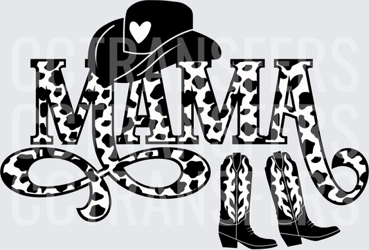 Mama Cow Print Cowboy Hat Boots Lasso Western (DTF)