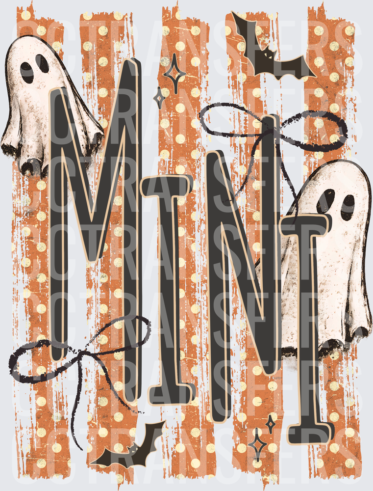Halloween Mini Ghost Bat Polka Dot Stripe Design (DTF)