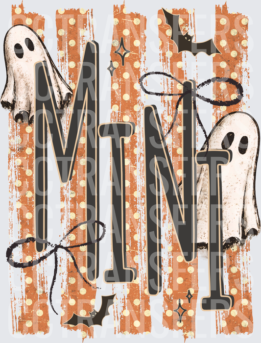 Halloween Mini Ghost Bat Polka Dot Stripe Design (DTF)