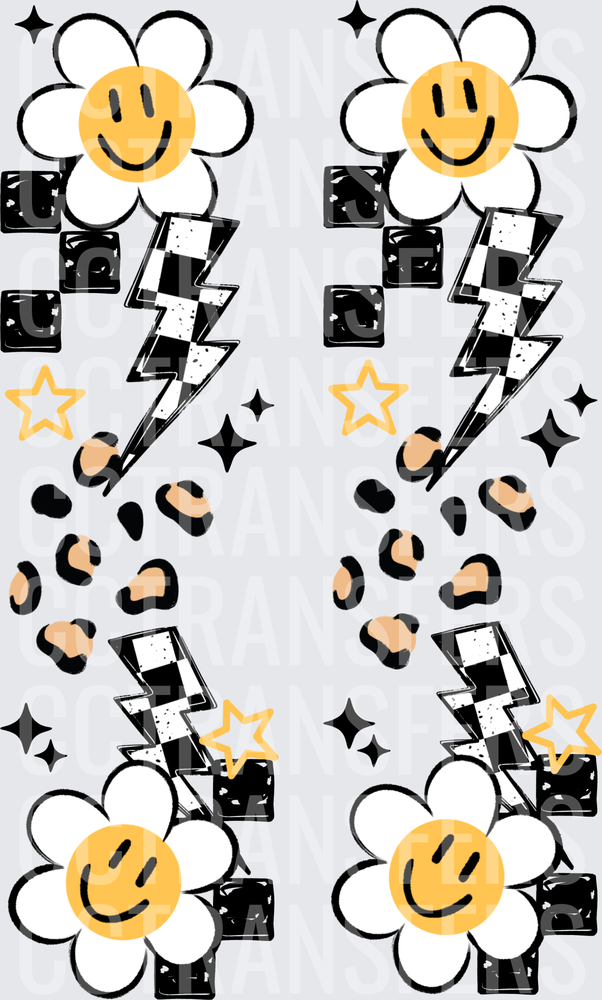 Smiley Daisy Checkered Lightning Bolt Leopard Print (DTF)