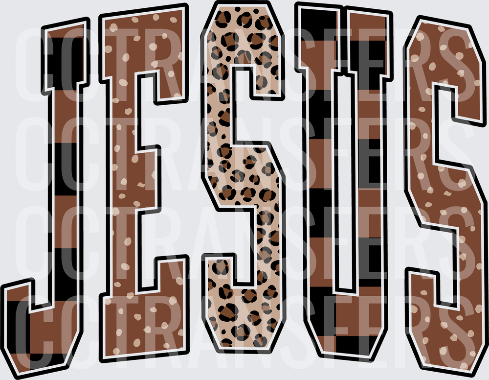 Jesus Varsity Letters Leopard Buffalo Plaid (DTF)