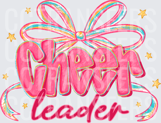 Cheerleader Pink Bow Gold Stars Ribbon Lettering (DTF)
