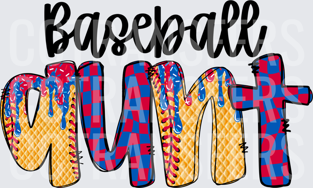 Baseball Aunt Waffle Texture Red Blue Checkered Drip (DTF)