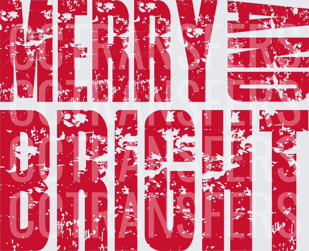 Merry & Bright Red Distressed Bold Text (DTF)