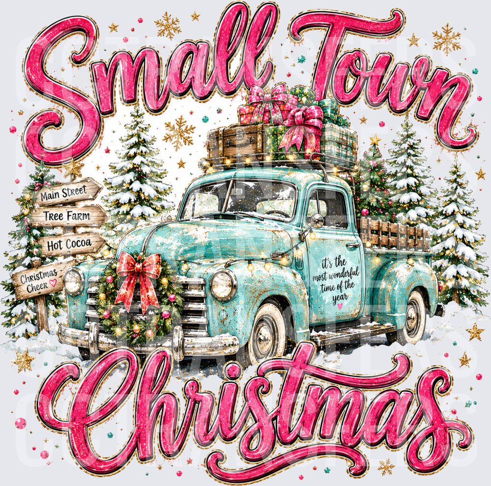 Small Town Christmas Vintage Teal Truck Holiday (DTF)