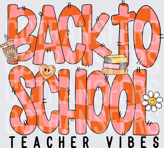 Back To School Teacher Vibes Retro Checkered (DTF)