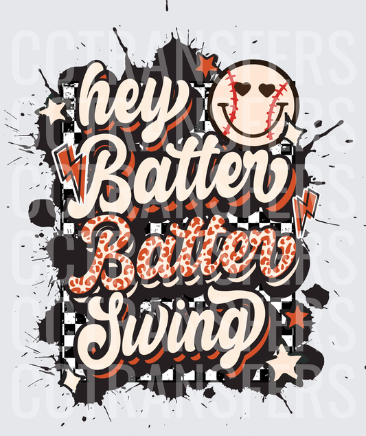 Hey Batter Batter Swing Baseball Smiley Leopard Print (DTF)
