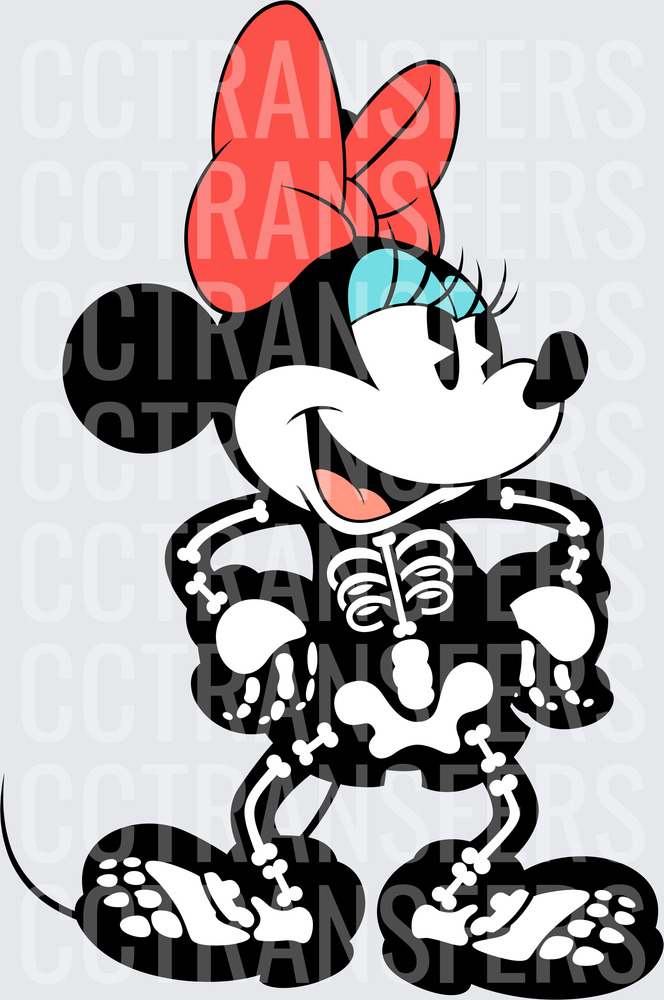 Cartoon Mouse Red Bow Skeleton X-Ray Halloween (DTF)