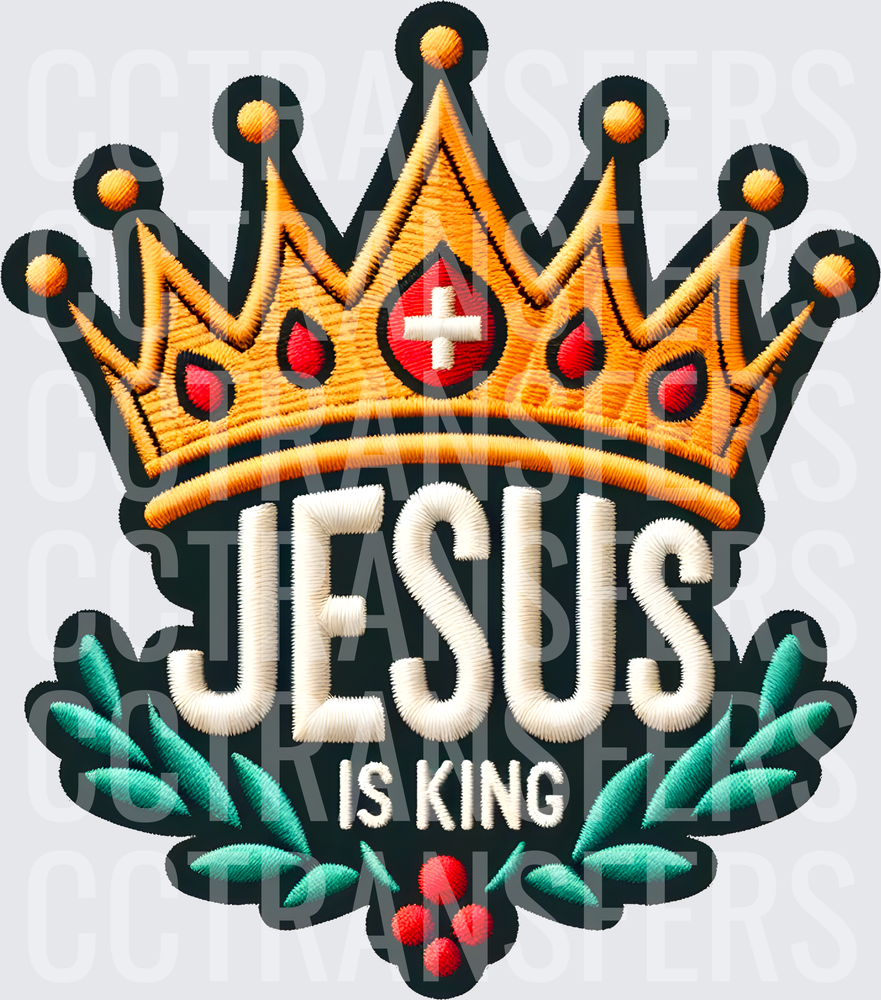 Jesus Is King Gold Crown Embroidery Patch Design (DTF)