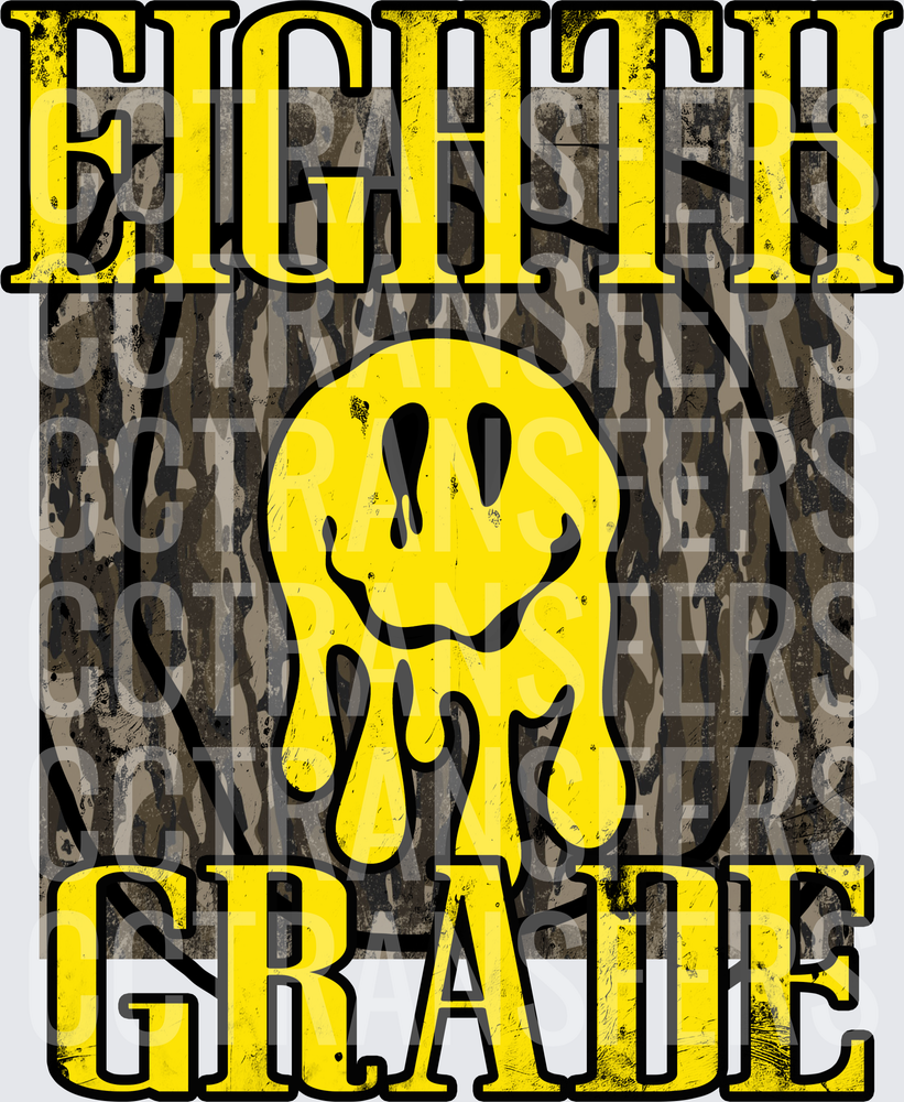 Eighth Grade Melting Smiley Camo Distressed Design (DTF)