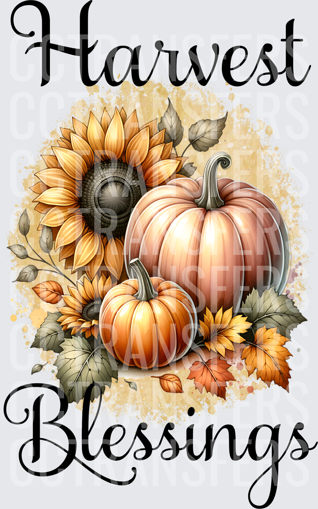 Harvest Blessings Sunflowers Pumpkins Fall Leaves (DTF)
