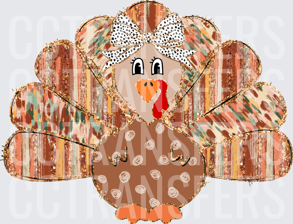Cute Girl Turkey Dalmatian Bow Glitter Fall Feathers (DTF)