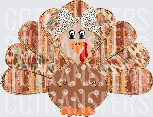 Cute Girl Turkey Dalmatian Bow Glitter Fall Feathers (DTF)