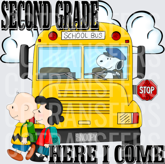 Second Grade Here I Come Peanuts School Bus (DTF)