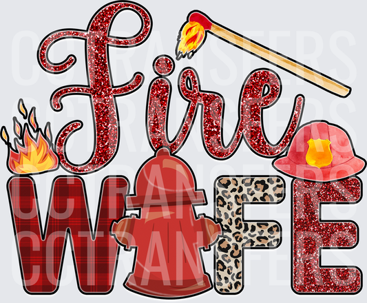 Fire Wife Glitter Plaid Leopard Firefighter Design (DTF)