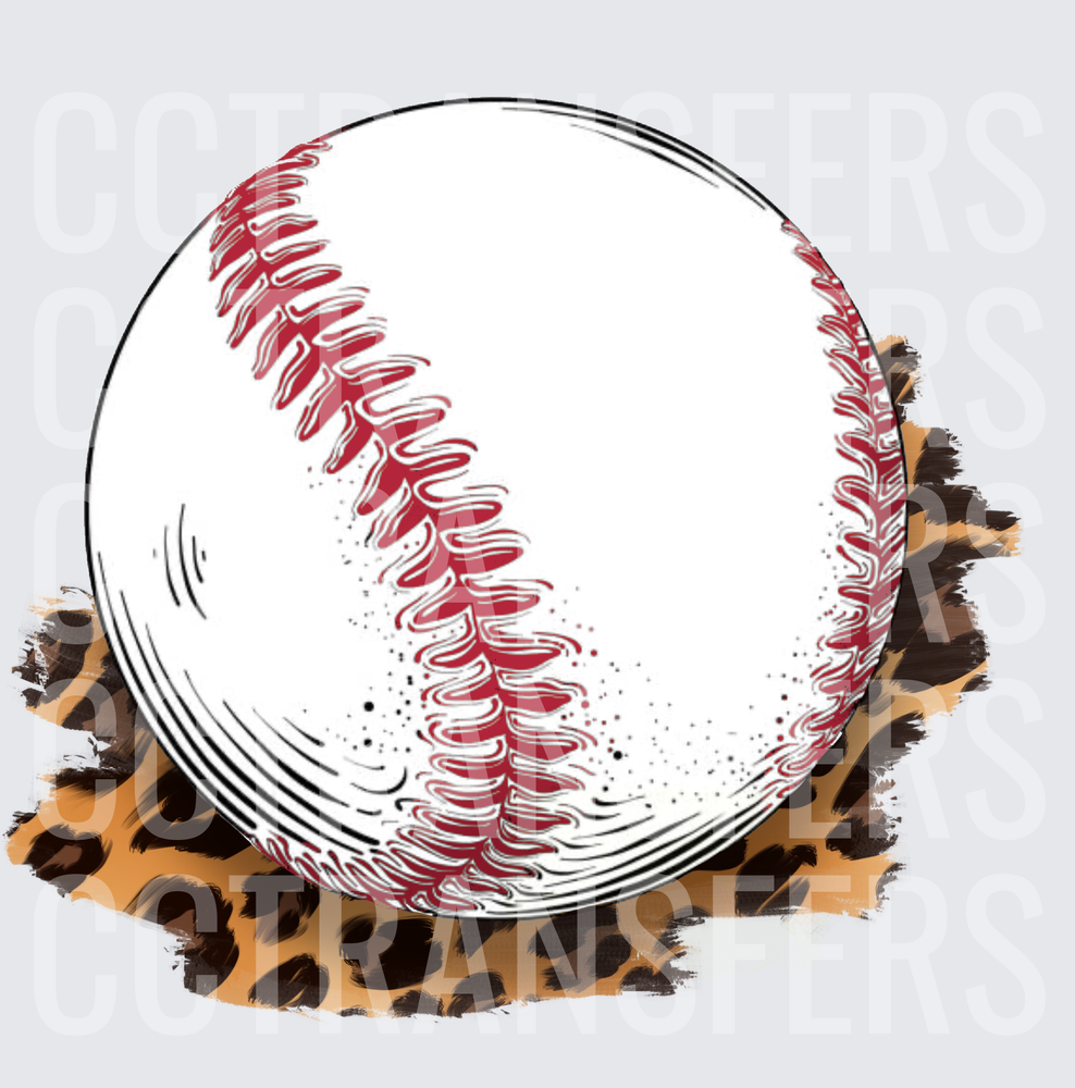 Baseball with Red Stitching on Leopard Print Splash (DTF)
