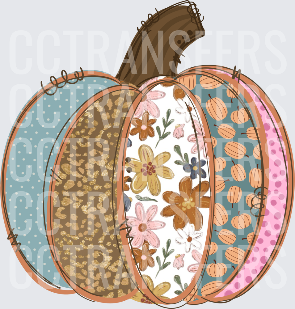 Boho Patchwork Pumpkin Floral Fall Autumn (DTF)