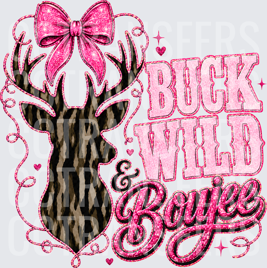 Buck Wild & Boujee Deer with Pink Glitter Bow (DTF)