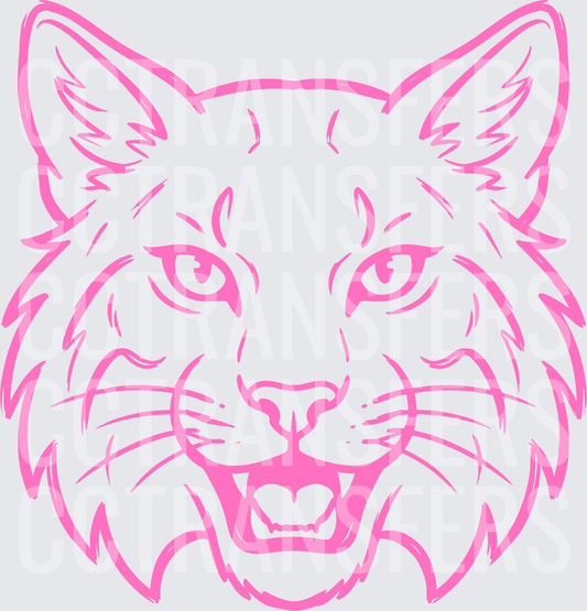 Pink Wild Cat Face Snarling Line Art (DTF)