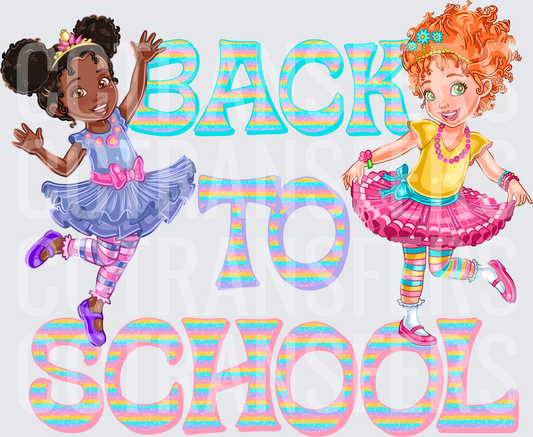 Back To School Dancing Girls in Tutus Rainbow Text (DTF)