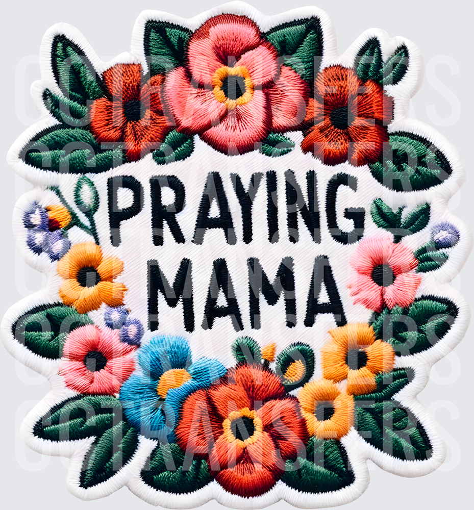 Praying Mama Embroidered Floral Wreath (DTF)