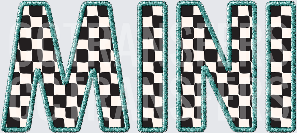MINI Checkered Teal Embroidery Patch Letters (DTF)