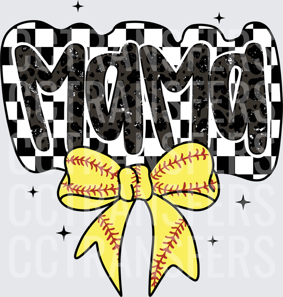 Mama Leopard Checkered Softball Bow (DTF)