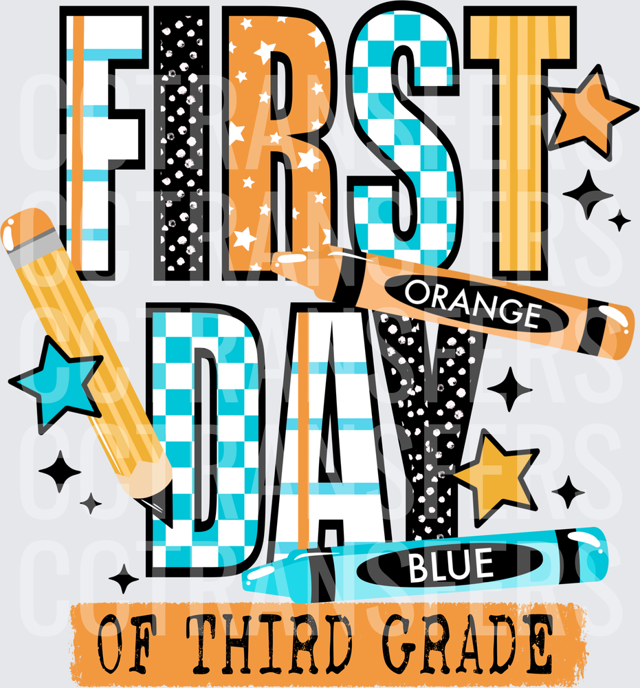 First Day of Third Grade Pencil Crayon Stars (DTF)