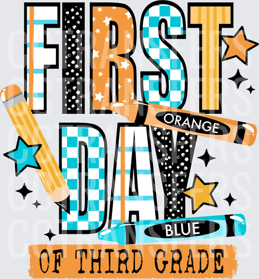 First Day of Third Grade Pencil Crayon Stars (DTF)