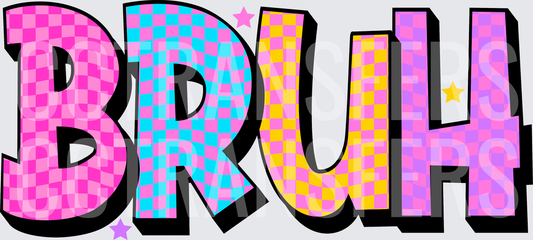 Bruh Bold Checkered Retro Colorful Letter Design (DTF)