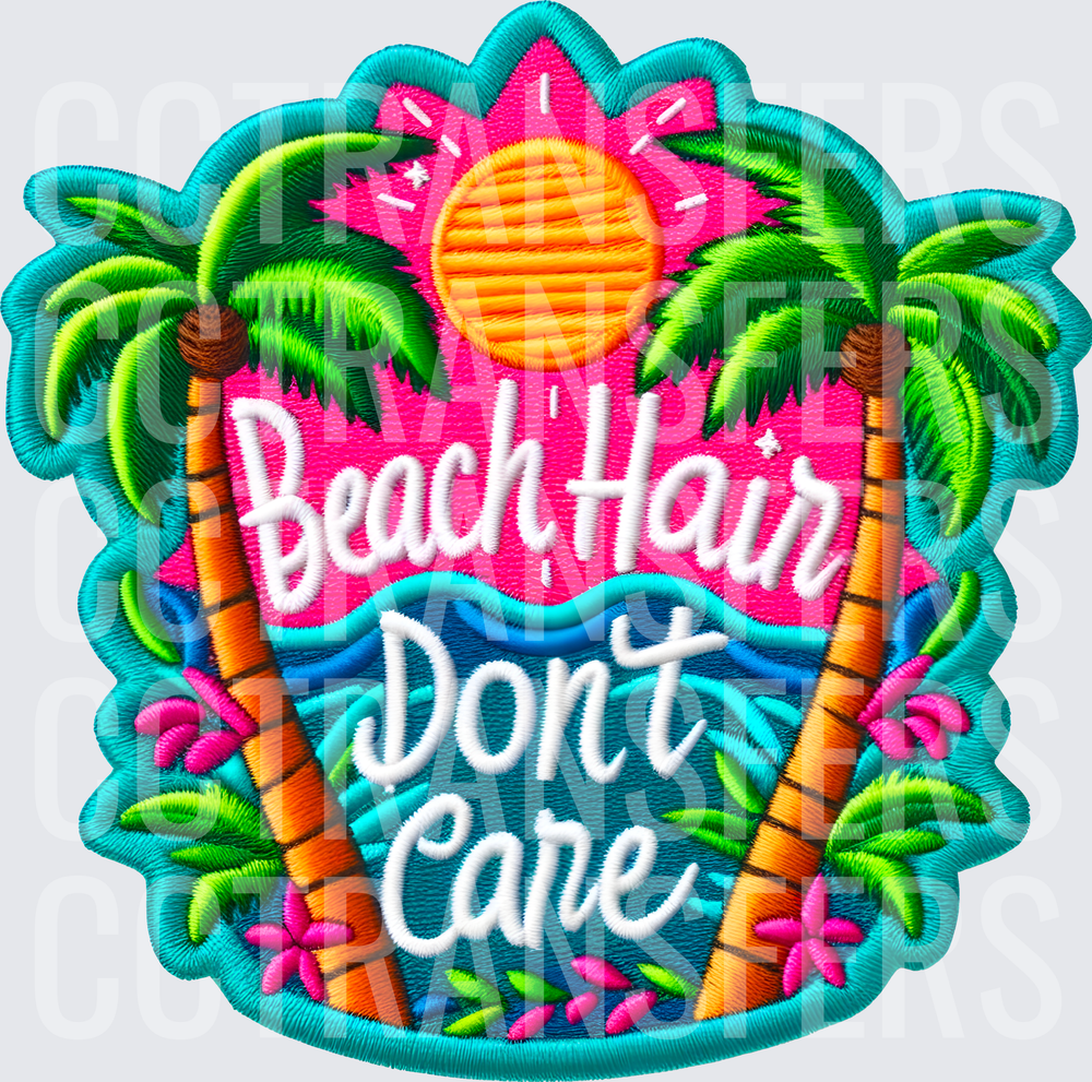 Beach Hair Don't Care Tropical Palm Tree Embroidered Patch (DTF)