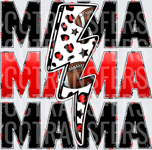 Football Mama Lightning Bolt Leopard Print Stacked (DTF)