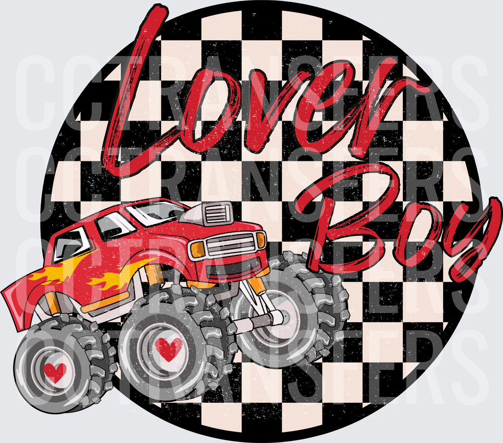 Lover Boy Monster Truck Checkered Heart Wheels (DTF)