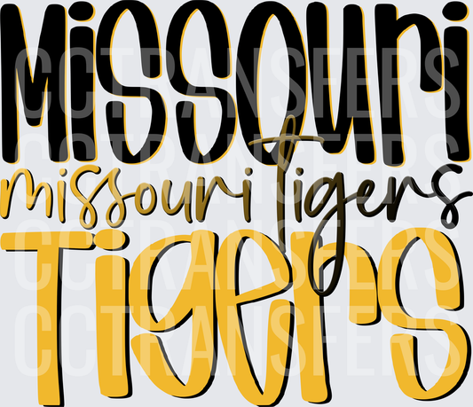 Missouri Tigers Black and Gold Layered Text (DTF)