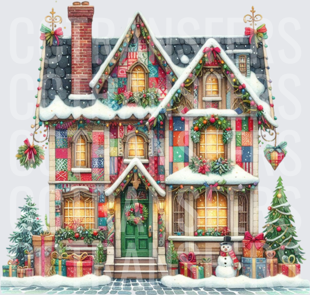 Cozy Christmas Village House Snow Wreaths Snowman Gifts (DTF)