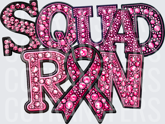 Squad Ron Pink Rhinestone Awareness Ribbon Bling (DTF)