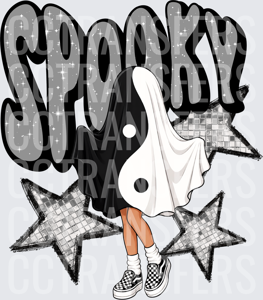Spooky Yin Yang Ghost Girl Checkered Sneakers Stars (DTF)