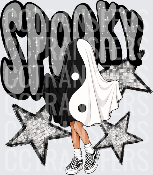 Spooky Yin Yang Ghost Girl Checkered Sneakers Stars (DTF)