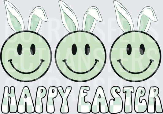 Happy Easter Sage Green Smiley Bunny Ears Trio (DTF)